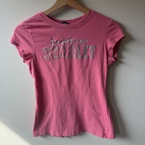Bebe Pink Sequin Baby Tee with Scrunch Back